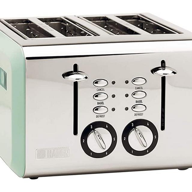 Haden COTSWOLD 4-Slice, Wide Slot Retro Toaster with Browning Control, Cancel, and Defrost Settings in Light Sage Green