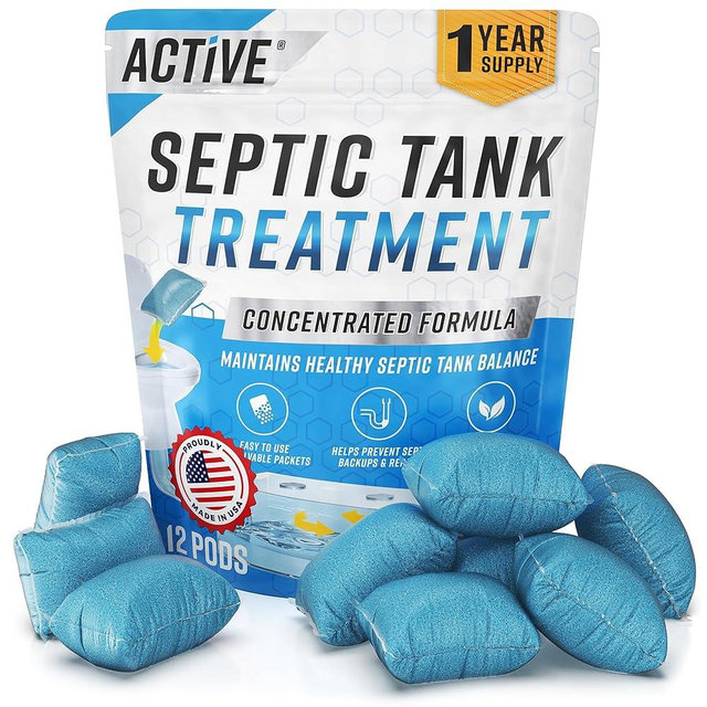Septic Tank System Treatment Pods - 12 Dissolving Packets | Enzyme-Producing Live Bacteria Solution | 1 Year Supply Professional Eco-Friendly Maintenance | Prevent Clogs, Odor & Backups | Made in USA