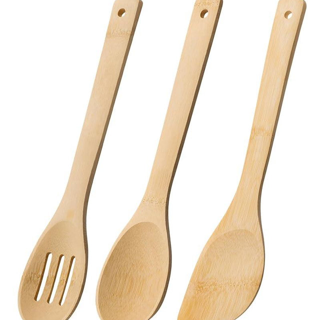 Hefild Wooden Spoons for Cooking, 3PCS Wooden Utensil Set Includes Slotted Spoon, Wooden Spoon & Wooden Spatula, Bamboo Cooking Utensils for Non-Stick Pans, Natural Bamboo Utensils
