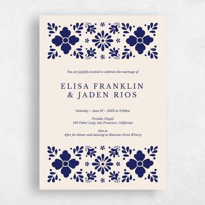 Blue Floral Wedding Invitation - Cabrillo Bloom