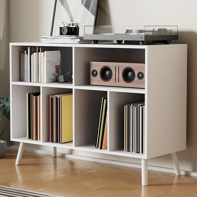 Cozy Castle Record Player Stand, Turntables Stand with Vinyl Record Storage Holds up to 350 Albums, Record Stand Table for Bedroom, Living Room, Office, White