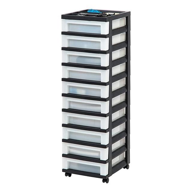 IRIS USA, Inc. MC-3100-TOP 10-Drawer Cart with Organizer Top Black/Pearl