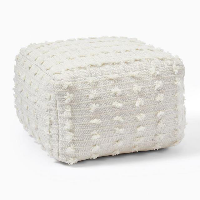 Sparkle Pom Pouf, 22"x22"x13", Stone White