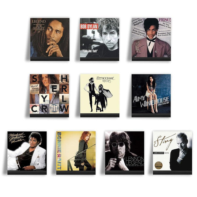 Ilyapa Wood Vinyl Record Shelf Wall Mount, 10 Pack - Black Record Album Holder Display Your LP