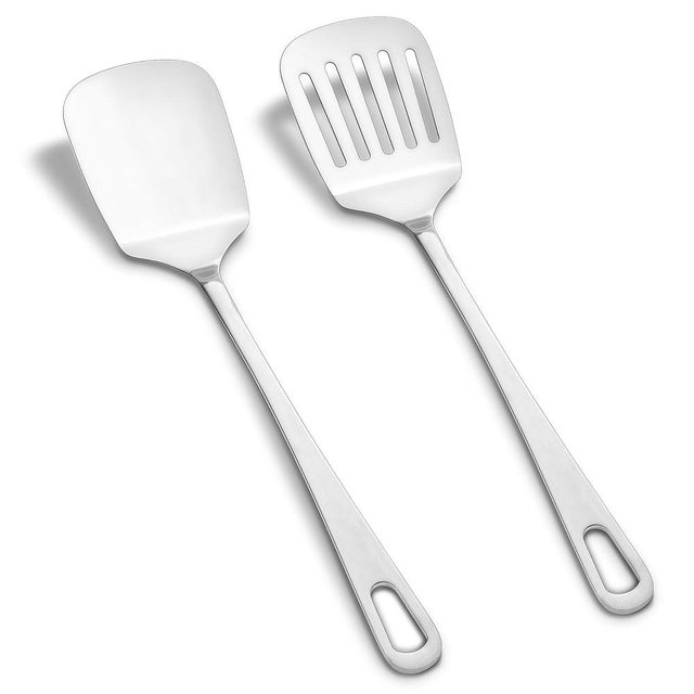 Abodpove Stainless Steel Spatulas Set - Slotted Turner Solid Turner for Cooking, Heavy Duty Metal Spatulas, Easy to Clean Kitchen Spatulas, Dishwasher Safe