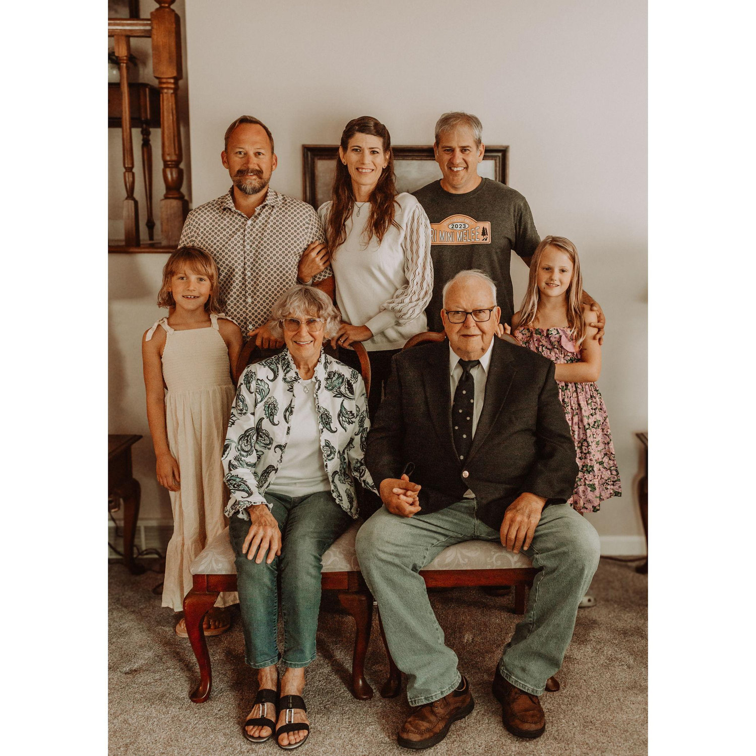 The whole DeKleine clan with Thelma, Mark, Alison, Morgan & Florence in back with Gale & Carl seated in front.