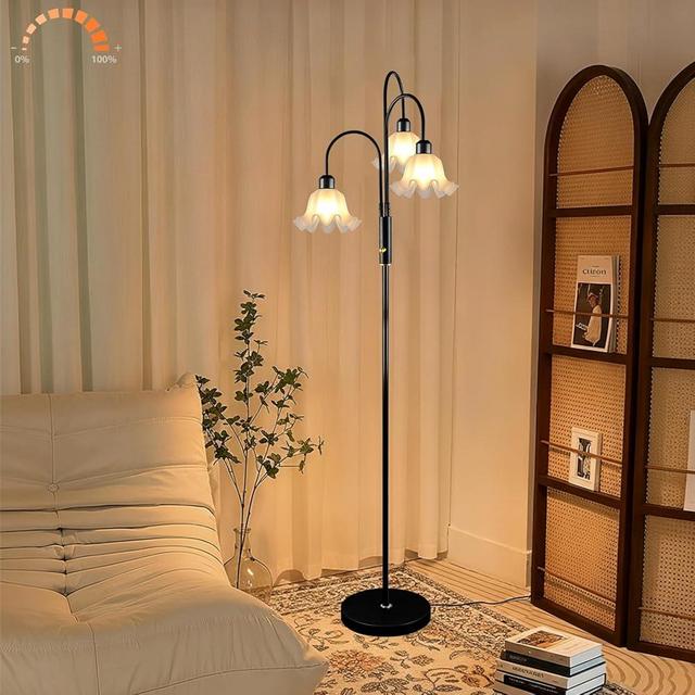 Lightdot 70IN Flower Floor Lamp for Living Room, 3 Light Dimmable Tree Floor Lamps with Acrylic Shade, 3000K Soft Warm White for Wedding/Party, Unique Floral Tall Lamp for Bedroom/Corner/Office-Black