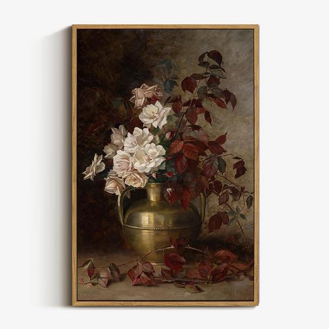 VIYYIEA Floral Large Framed Wall Art, Rose Bouquet Flower Vintage Art Decor Room Aesthetic, 16X24 Inch Canvas Print Art, Farmhouse Still Life Painting Wall Decor for Bedroom Bathroom Office