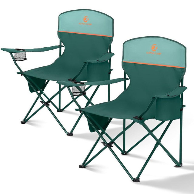 ALPHA CAMP Folding Camping Chairs for Adults Lawn Chairs Outdoor Chairs Support 250 LBS Portable Camp Chairs with Cup Holders Cooler Pouch for Outdoor, 2 Pack