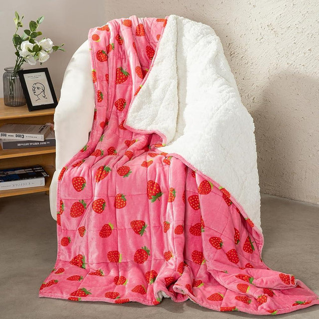 Aemicion Strawberry Pink Weighted Blanket for Adults,King Size Heavy Blanket 20lbs 80x87in,Soft Sherpa Fleece Washable Blanket as Gifts for Women Mon