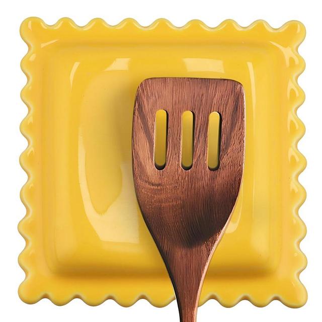 Ceramic Ravioli Spoon Rest for Stove Top, Spatula Holder for Counter, Funny Yellow Spoon Rest for Italian Kitchen Decor, Funny Kitchen Decor, Italian Themed Gifts for Cooks