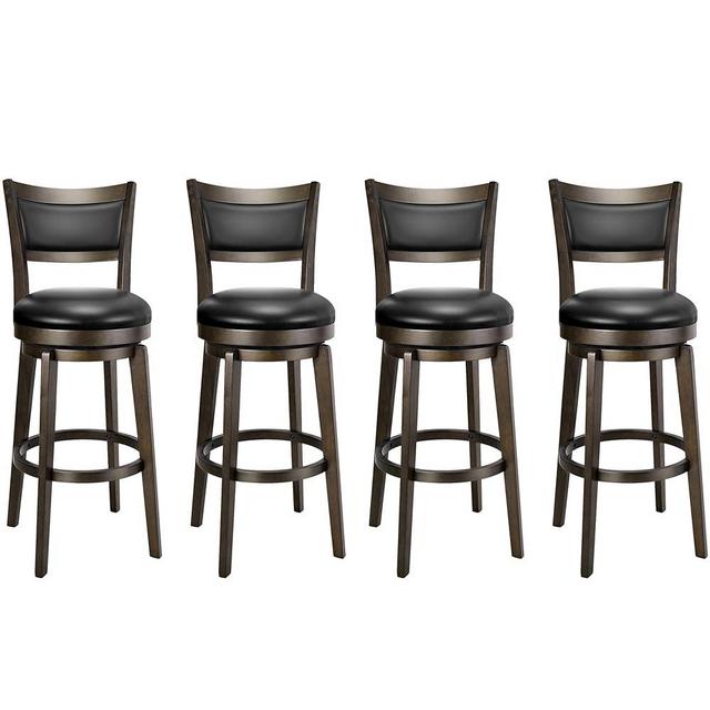 PrimeZone Swivel Bar Stools Set of 4, 30 Inch Bar Height Barstools, Black Faux Leather Bar Stool with High Backrest & Solid Wood Legs & Wrap-Around Footrest, Counter Stools for Kitchen Island, Pub