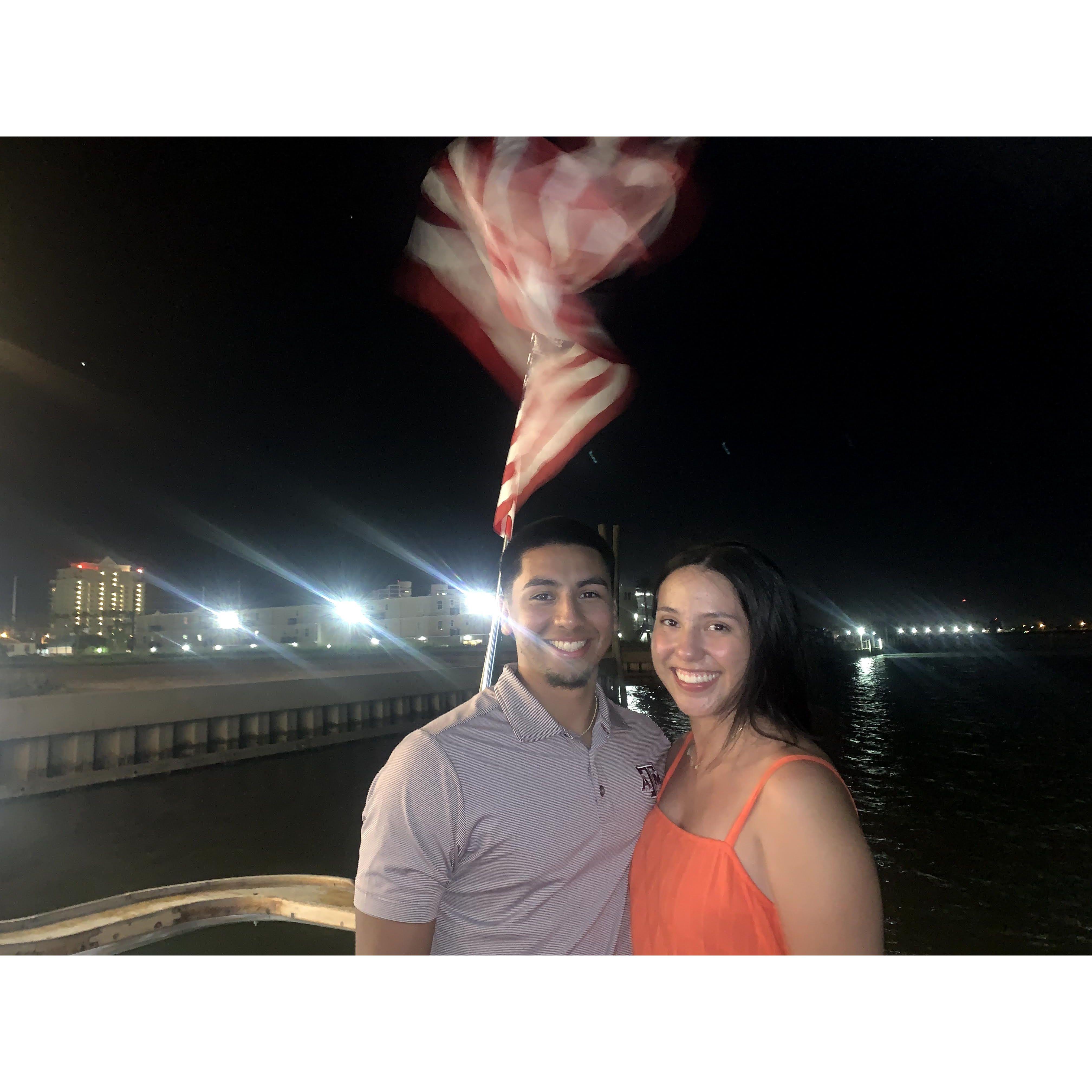 This night, Aaron planned the most amazing sunset cruise at South Padre Island. We sailed at sunset while having seafood and had front row seats to a firework show. Still my most favorite date night!