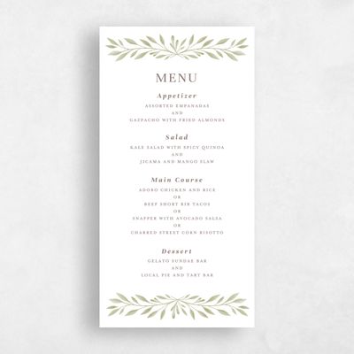 White Greenery Wedding Menu - Oriana