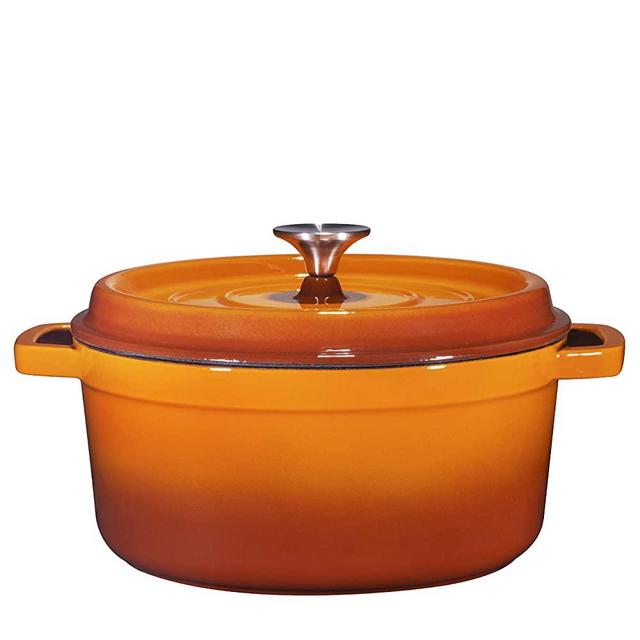 Bruntmor, Enameled Cast Iron Dutch Oven Casserole Dish 6.5 quart Large Loop Handles & Self-Basting Condensation Ridges On Lid (Pumpkin Spice)