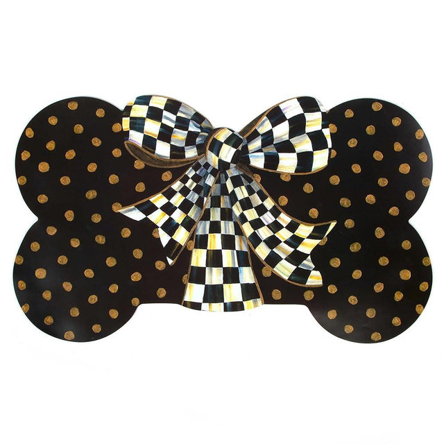 MacKenzie-Childs Courtly Bow Puppy Placemat, Cute Pet Food Mat for Dog Bowls and Cat Bowls