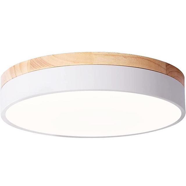 Woknos Modern Dimmable LED Close to Ceiling Light, Minimalist Wood Oak Style Flush Mount Ceiling Light Fixture, Circle Lighting for Bedroom Bathroom Laundry Room Porch Kitchen(White, 11.8'')