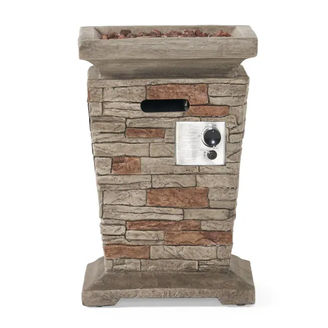 GDFStudio Bonaparte Outdoor 40,000 BTU Lightweight Concrete Fire Column, Gray