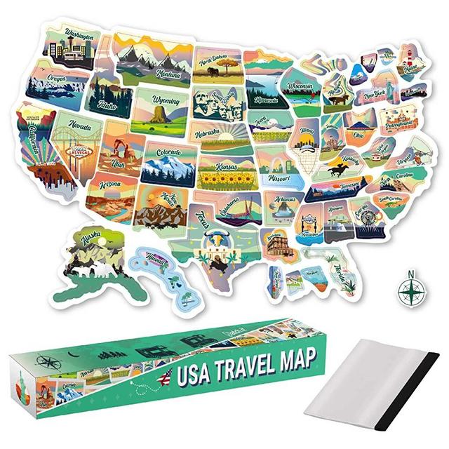 RV Map of States Visited | LATCH.IT 21” x 15” States Visited RV Map of the United States| Double-Laminated Vinyl RV Sticker Map of United States | UV-Resistant and Waterproof Outdoor RV Camper Decals | 50 Illustrated Pre-Cut State Stickers with States Visited Map