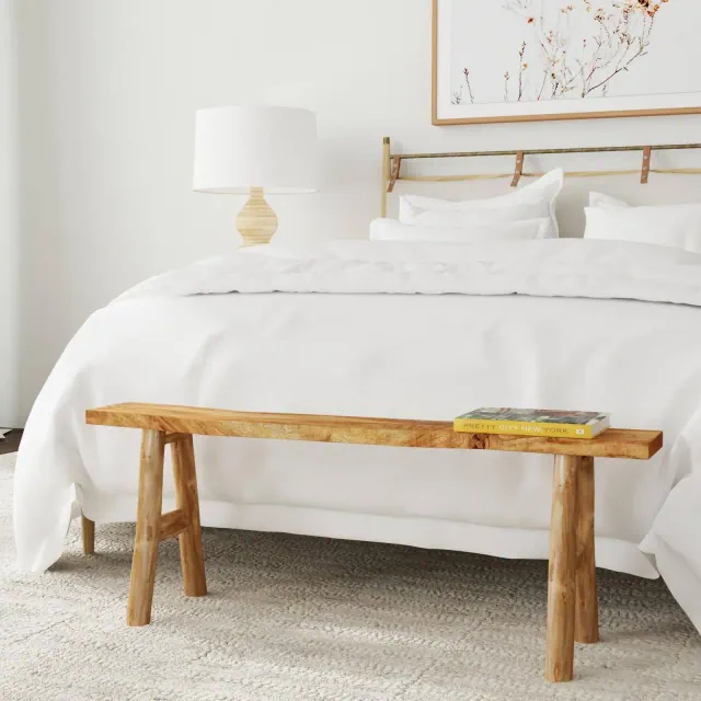 East at Main Acacia Skinny Bench Brown: Solid Wood, Rectangular, Unupholstered, Entryway Seating