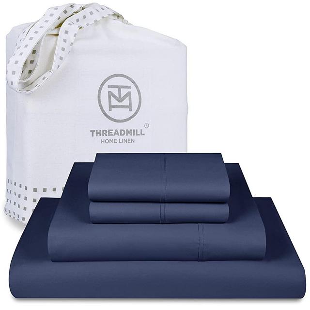 Threadmill Home Linen King-Size Sheets - 100% Pure Cotton 600 Thread Count, 4 Piece Sateen Weave Folkstone Bedding Set, Comfortable ELS Combed Cotton, Solid Sheets with Elasticized Deep Pocket