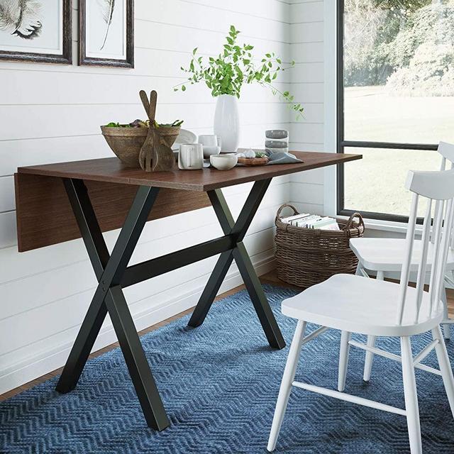 Nathan James 41001 Kalos Solid Wood Drop Leaf Folding Kitchen Dining or Rustic Console Table, Dark Brown/Black