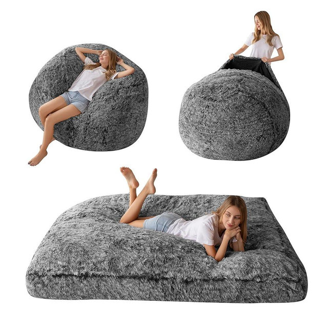 MAXYOYO Giant Bean Bag Chair Bed, Convertible Beanbag Folds from Lazy Chair to Floor Mattress Bed, Big Sofa Bed, High-Density Foam Filling, Machine Washable