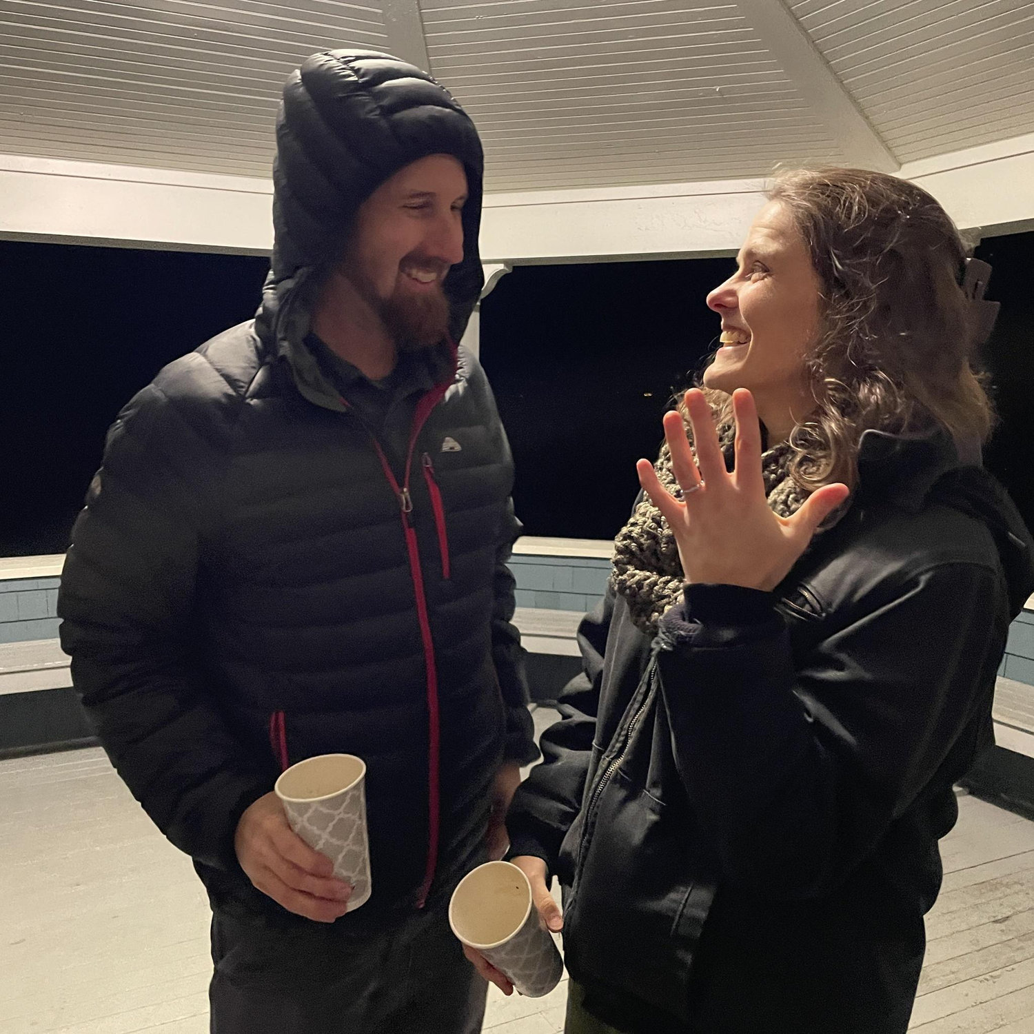 Andy proposed at the Fort Allen gazebo near the Eastern Promenade. Not shown in the photo are all the ladies who jumped out of the bushes after he popped the question and offered hot chocolate!