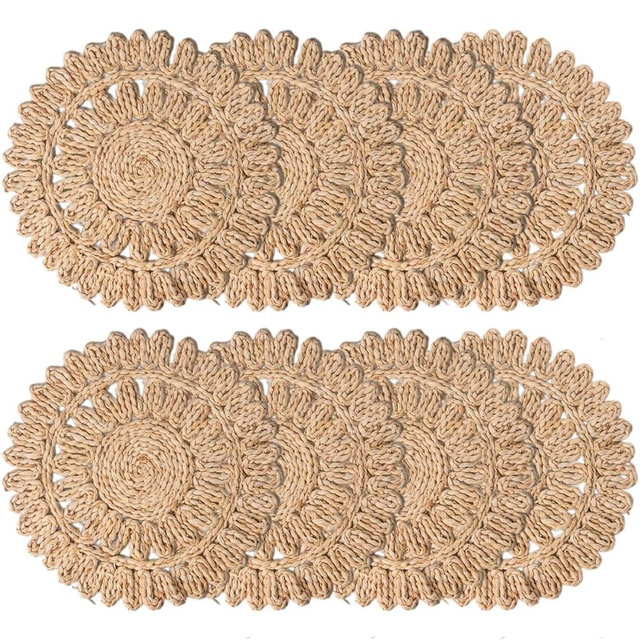 DELAQIKO 13.8" Round Corn Husk Placemats | Boho Woven Rattan Table Mats | Natural Spring Farmhouse Plate Chargers | Handmade Rustic Wicker Place Mats for Christmas Wedding (Set of 8)