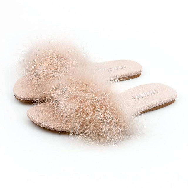BCTEX COLL Women's Fuzzy Open Toe Slippers Memory Foam Feather Slides Fluffy Furry Indoor House Sandals