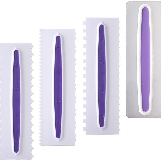 WUWEOT 4 Pack Cake Scraper Set, Decorating Comb & Icing Smoother Tool Scraper, DIY Decorating Mousse Butter Cream Cake Edge Kitchen Baking Tools (Stainless Steel+Plastic)