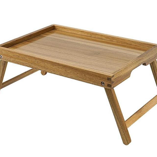 Acacia Bed Table Tray, Wooden Breakfast Tray with Folding Legs, Bed Tray for Eating and Laptop, Eating Trays for Bedroom