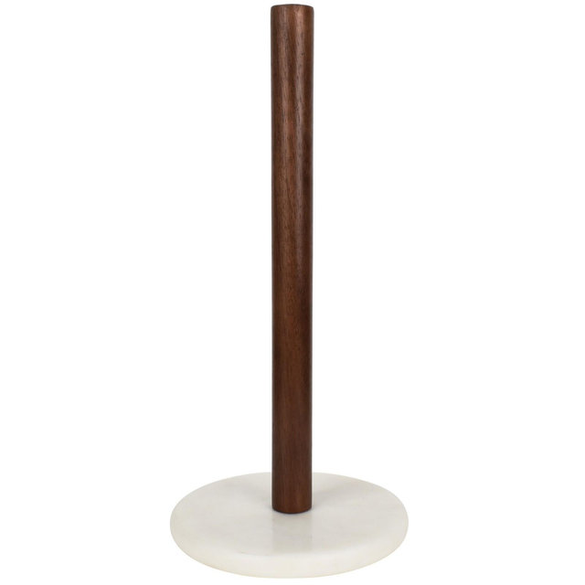 happimess Avery Modern Classic Wood with Non Slip Weighted Marble Base Paper Towel Holder, White/Natural