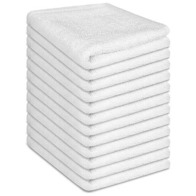INFICRIME 12 Pack 100% Cotton Wash Cloth, 12x12 Inch Highly Absorbent and Soft Feel Fingertip Towels, Machine Washable Washcloths for Bathroom, Gym, Hotel, Spa and Kitchen, White