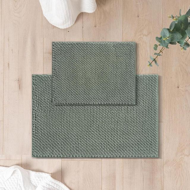 FRESHMINT Chenille Bathroom Rugs Sets 2 Piece, Non-Slip Bath Mats Set for Bathroom, Water Absorbent Bath Rugs, Washable Set Shower Floor Mat Bathroom Accessories 17"x24"+20"x32", Sage Green