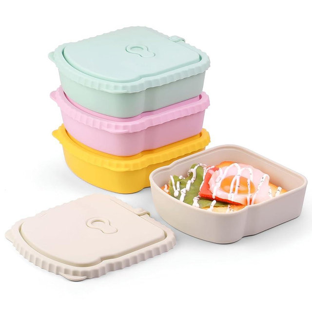 monoan 4 Pack Sandwich Containers, Silicone Snack Containers with Airtight Lids, Reusable Toast-Shaped Sandwich Box, BPA-Free, Dishwasher Safe, Food Storage Containers for Snacks & Fruits (A)