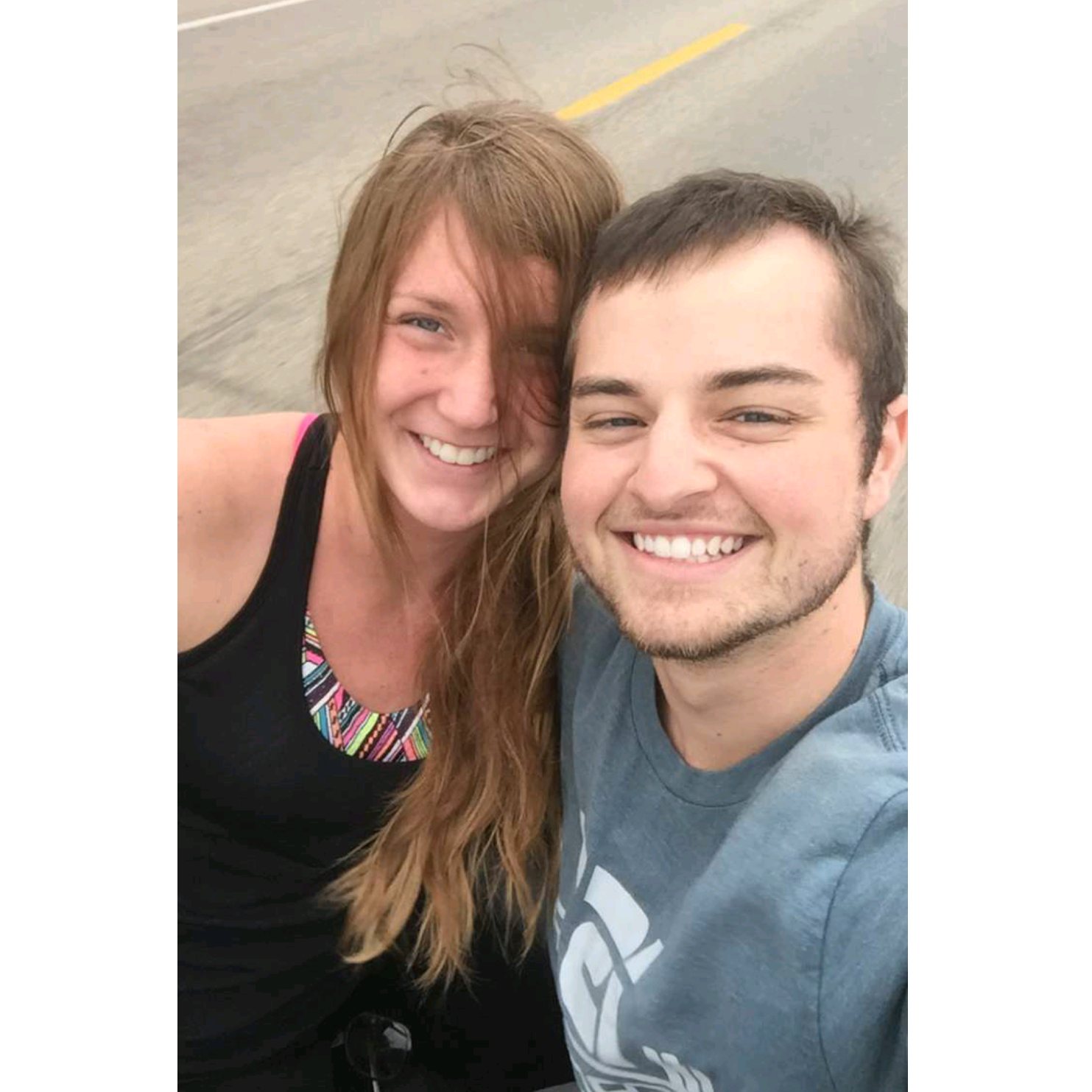 Our first picture together, on a dune buggy ride in Summer 2016.