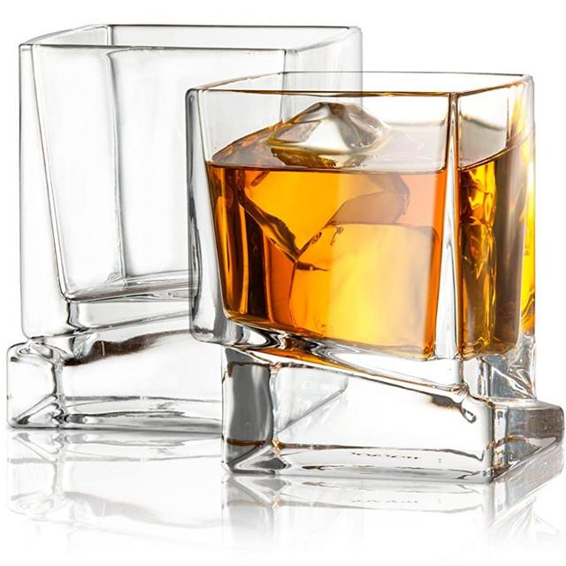 JoyJolt Carre Square Scotch Glasses, Old Fashioned Whiskey Glasses 10-Ounce, Ultra Clear Whiskey Glass for Bourbon and Liquor Set Of 2 Glassware