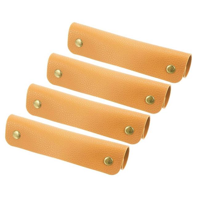 PATIKIL Luggage Handle Wrap, 4 Pack PU Handbag Grip Cover Protector Identifier with Clasp for Suitcase Grocery Shopping Bag, Yellow