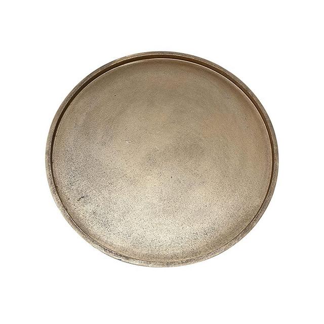 DN DECONATION Large Gold Round Tray, Worn Gold Decorative Tray, 15 Inch Serving Tray for Table, Rustic Wooden Circle Tray for Counter, Kitchen Centerpiece