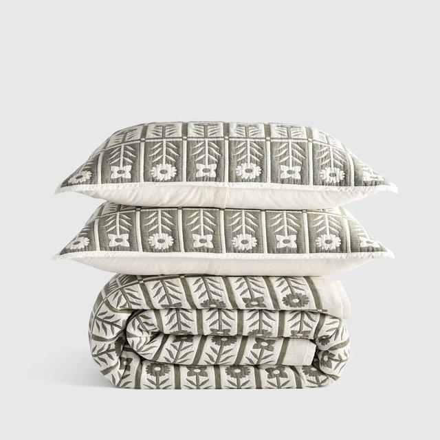 Organic Cotton Jacquard Floral Coverlet Set - Dried Sage, King/Cal King