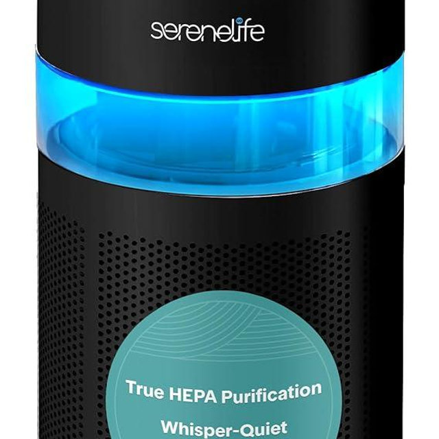SereneLife Portable Air Purifier | Small Air Purifier For Home, Allergies, Pet Hair & Bedrooms | Filter Change Reminder & Aroma Box | Filtration Removes Dust, & Smoke Odor | Timer & Sleep Mode | Black