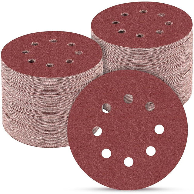 POTUINOM 100 PCS 5 Inch Sanding Discs 220 Grit, Round Hook and Loop Sandpaper for Random Orbital Sander