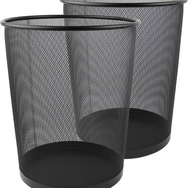 Greenco Small Trash Cans for Home or Office, 2-Pack, 6 Gallon Black Mesh Round Trash Cans, Lightweight, Sturdy for Under Desk, Kitchen, Bedroom, Den, or Recycling Can