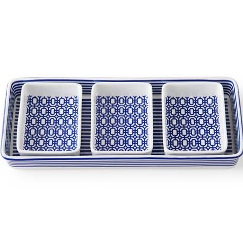 Caskata Newport Global Bazaar Blue Porcelain Appetizer Tray Set