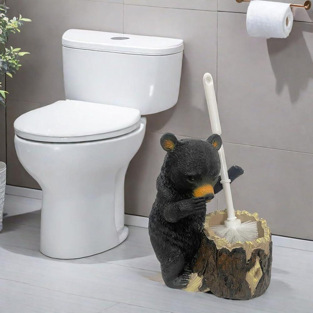 BGBWBFBR Whimsical Black Bear Toilet Brush Holder Set - Unique Cub Shape Decorative Bathroom Cleaning Kit for Cabin Owners, Bear-Themed Home Decor, Cozy Cabin Gifts