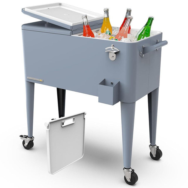 Permasteel 80 Quart Party Cooler, Rolling Ice Chest with Wheels and Handles for Indoor Outdoor Patio