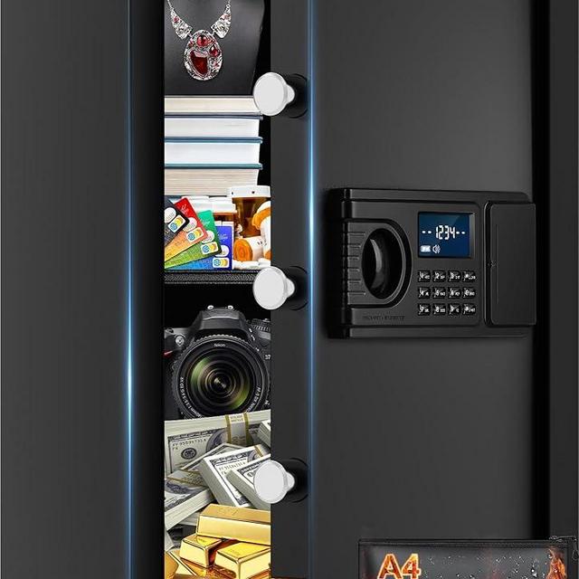 3.2 Cuft Fireproof Safe Box, Home Safes Water and Fireproof, Digital Security Document Safe With LCD Programmable Keypad, Backup Keys, Smart Alert, Large Combination Safety Box For Money Jewelry