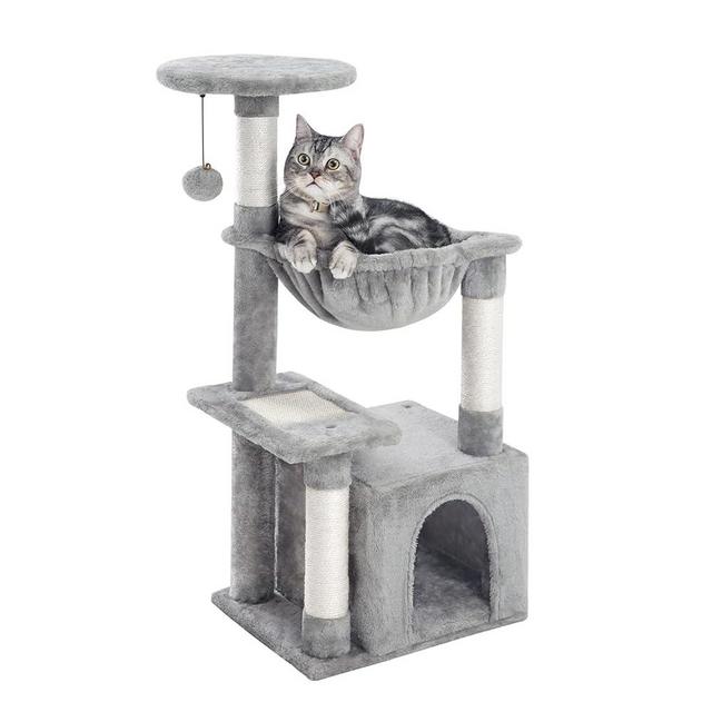 Kilodor Cat Tree, Small Cat Condo Tower with Hammock, Sisal Scratching Post for Kitten Grey