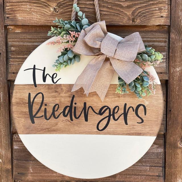 Personalized Door Hanger with Beige Background and Yellow Flowers
